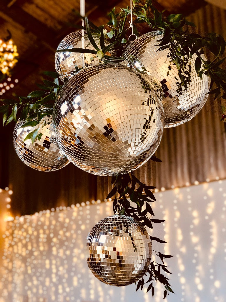 Disco Ball in Silver for hire prop hire Themed party hire Rock the Day