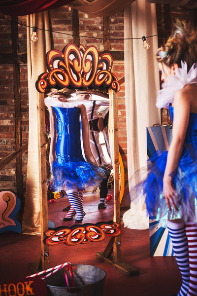Fairground style distorting mirror for hire in Essex, London, Hertfordshire. Ideal for photoshoot, event or for wedding to entertain the guest | Rock The Day Essex | prop hire | party props                     