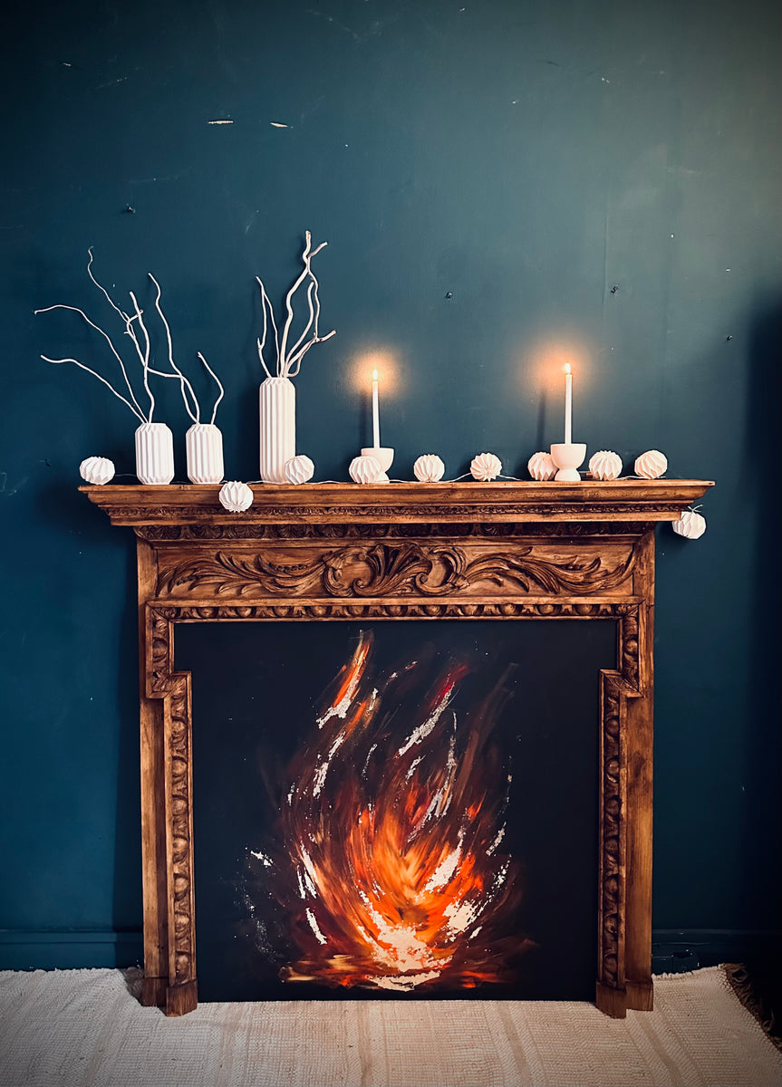 Wooden fireplace for hire Themed party prop hire London Rock the Day