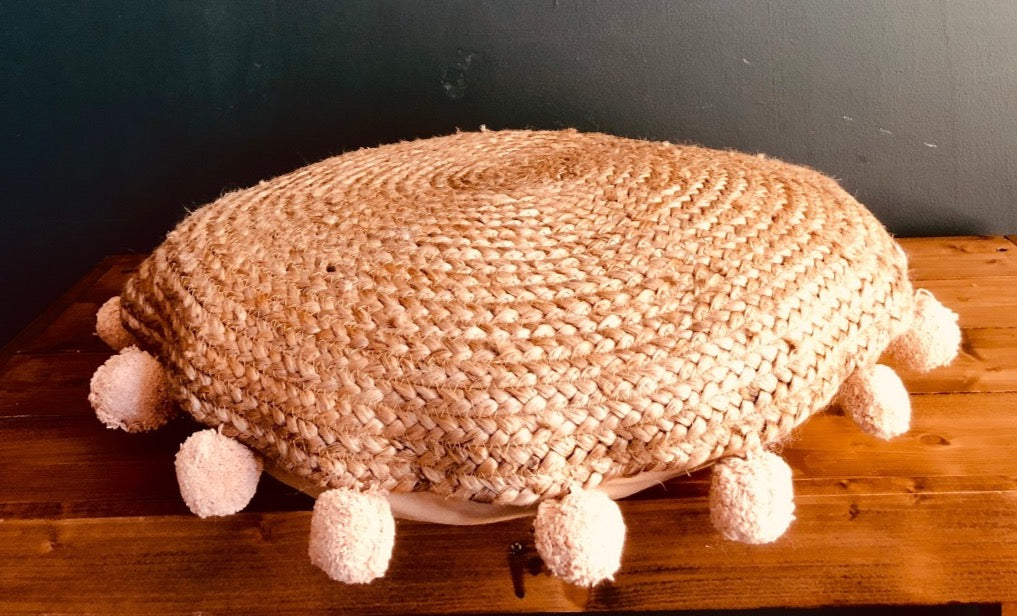 Round pillow with pom poms sale