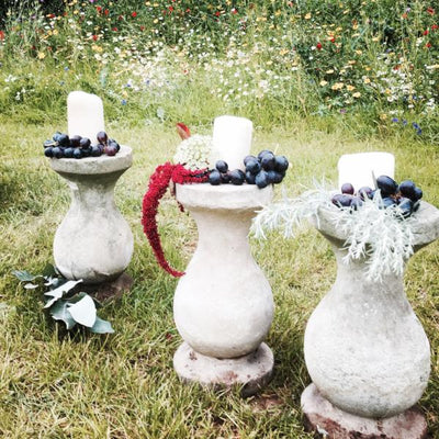 Hire rustic plinths to create a perfect ceremony aisle. Wedding hire Essex