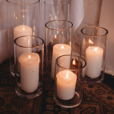 Glass cylinders | candleholders. Essex prop hire | table and chair deecor | photoshoot props | event hire