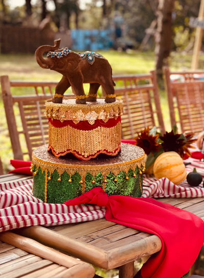 This circus themed elephant centrepiece will be the star of your event. Circus themed event hire | Bespoke parties by Rock the Day | Party props hire London | 
