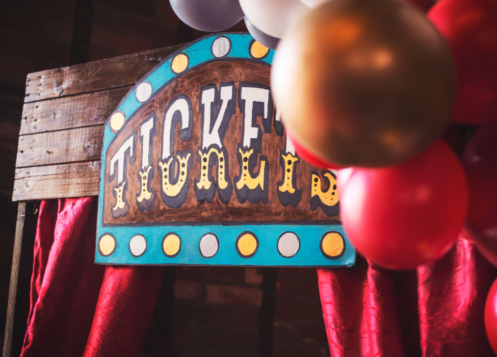 strapless open back dress Circus Ticket Office for hire| Circus Themed Party props hire – Rock the Day