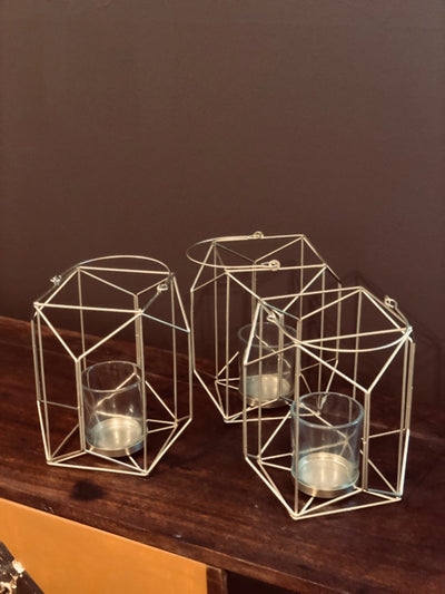 Gold geometric lanterns | prop hire Essex | venue decor | Rock the Day