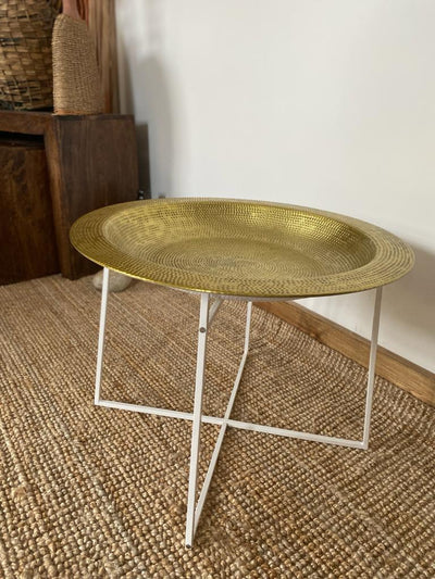 small gold top side table for hire by Rock the Day Essex - wedding and events prop hire and rentals 