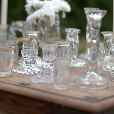 Glass Candlesticks | Rock the Day Wedding Styling/ prop hire | event hire |Essex