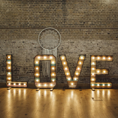 Boho Rustic LED Letters | Essex prop hire | Rock the Day  | wedding prop hire Essex | venue decor London | 