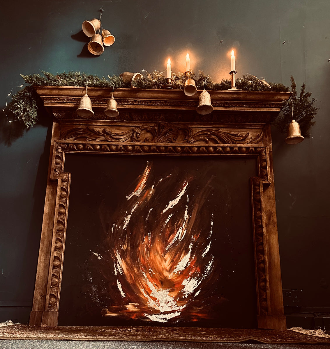 Wooden fireplace for hire Themed party prop hire London Rock the Day