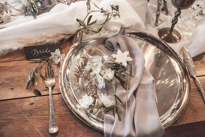 Silver plated charger plates for hire | party styling | prop and decor hire London | Rock the Day Essex