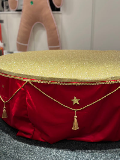 Drum shape tablecloth for hire | Themed party prop hire London | Circus party hire | Bespoke event styling and prop hire by Rock the Day Essex | Bespoke props