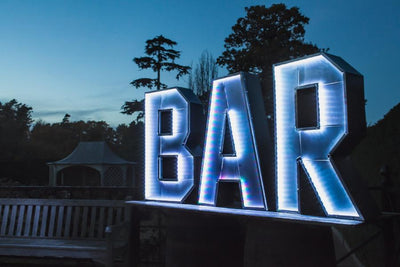 Illuminated BAR letters for your party! hire it from Rock the Day, Essex