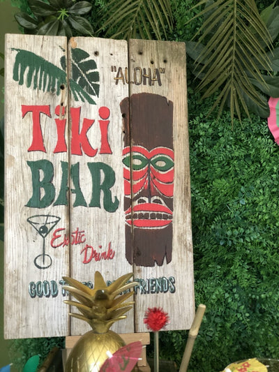 Tiki bar sign for tropical theme party or event 