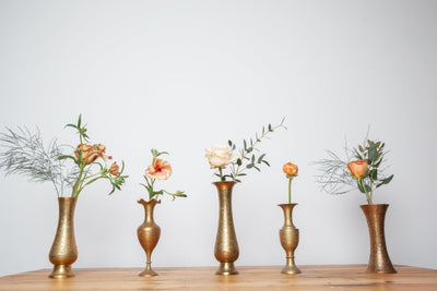 Brass vases for hire as table decor for any party, Rock the Day, Essex