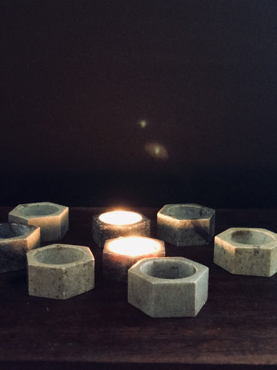 Marble geometric tea light holder for hire | table decor hire and styling by Rock the Day Essex | Party prop hire | Christmas decorator services Essex, London