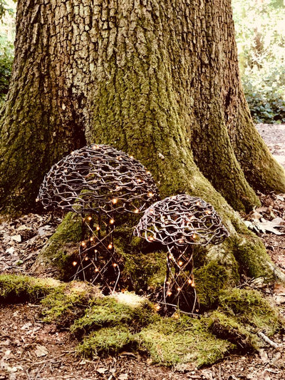Rattan mushrooms for hire. Wedding decor hire, party hire, props hire Essex