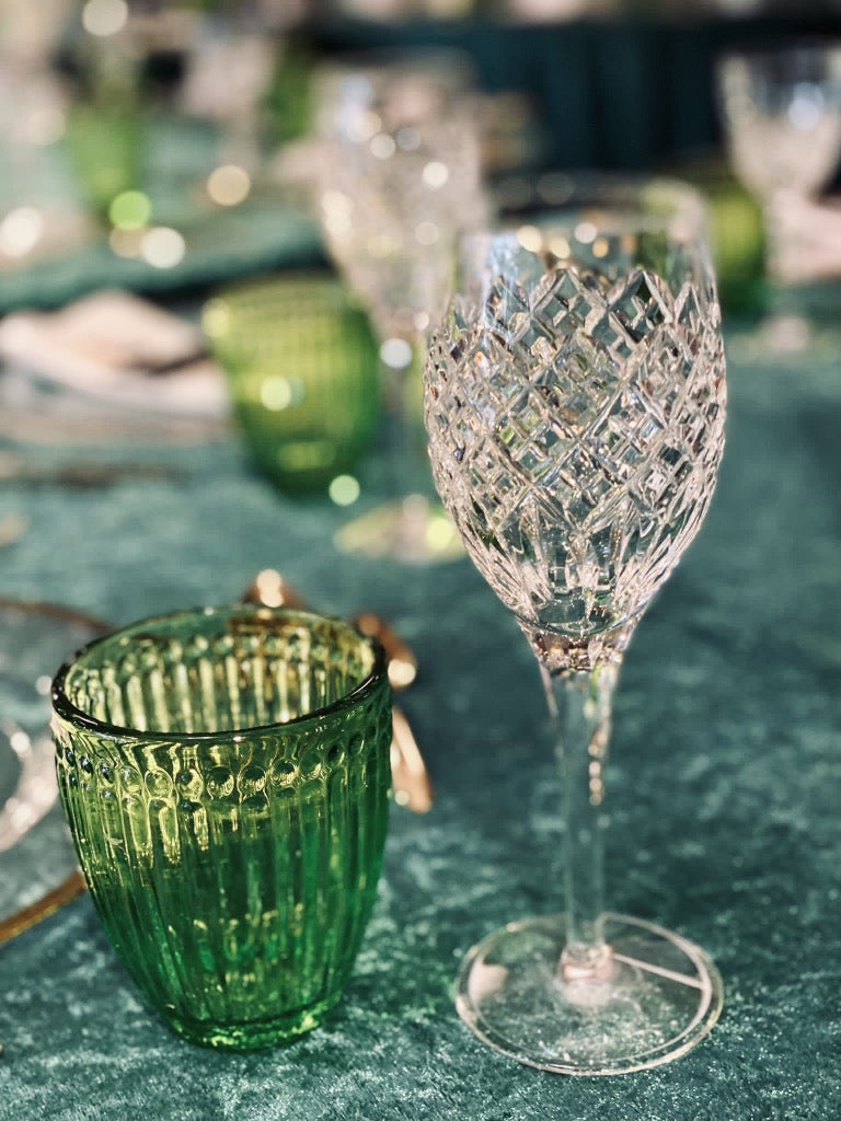 Crystal wine glasses Table decor hire Party prop hire Rock the Day