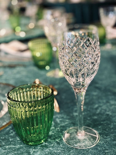 Vintage crystal wine glasses for hire | Table decor hire and event styling by Rock the Day Essex | Party hire London