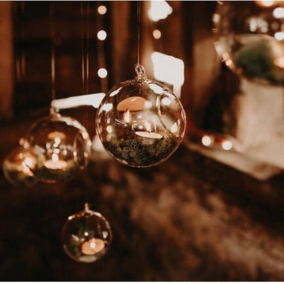 Glass hanging globes/candles holders for hire. Rock The Day | props to hire | Essex, London, Hertfordshire