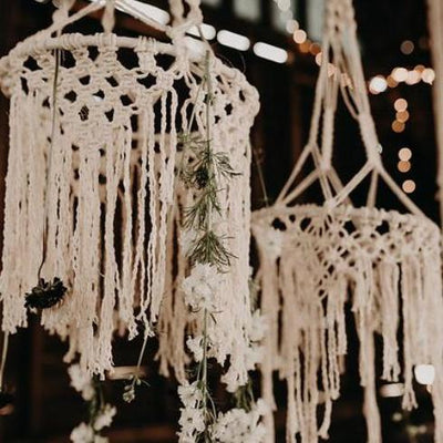 Macrame hanging decor for hire by Rock the Day. Essex, London, Hertfoedshire