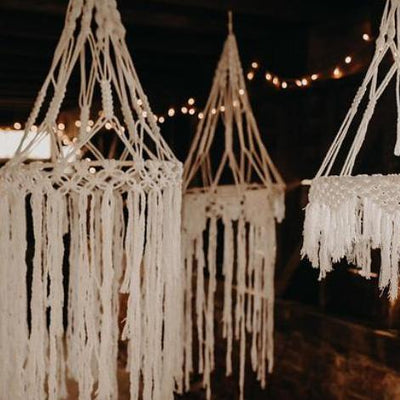 Macrame hoops hanging decor for hire by Rock the Day in Essex