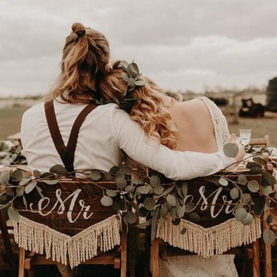 Handmade Mr&Mrs Rustic Wooden Chair Backs. Essex wedding hire