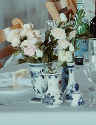 Blue and white china vase for hire |Wedding and event prop hire Essex|Wedding and Event styling London|Prop hire|themed party hire Essex|Table decor hire London