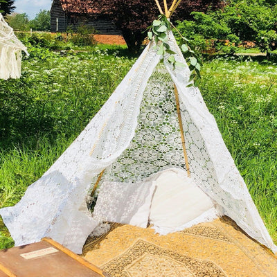 Rock the Day, Essex - Lace tepee as a part of chill out set up - available to hire 